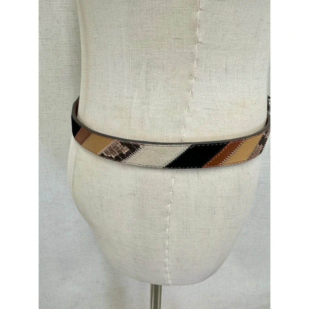 Lauren Ralph Lauren Patchwork Leather Suede Snakeskin Belt Brown Black Women S
